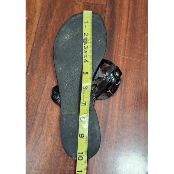 Tory Burch Miller Sandals Black Patent Leather Logo Thong Flip Flops Women Sze 9 - Picture 12 of 14